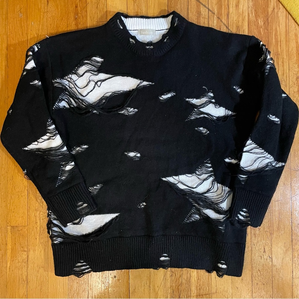 Brand new shredded knit comfy sweater